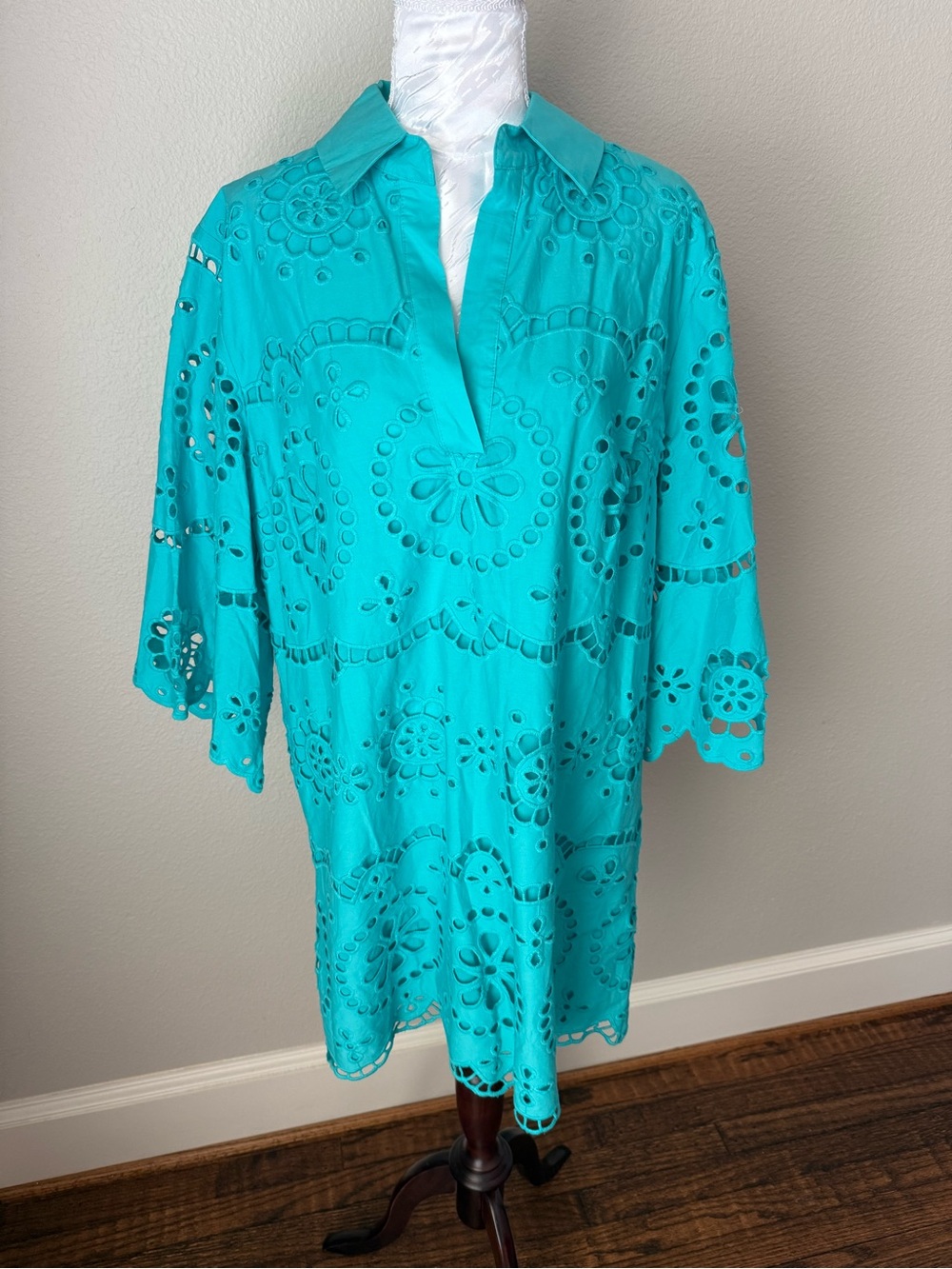 Tyler Boe Turquoise Eyelet Collared Tunic Dress NWT